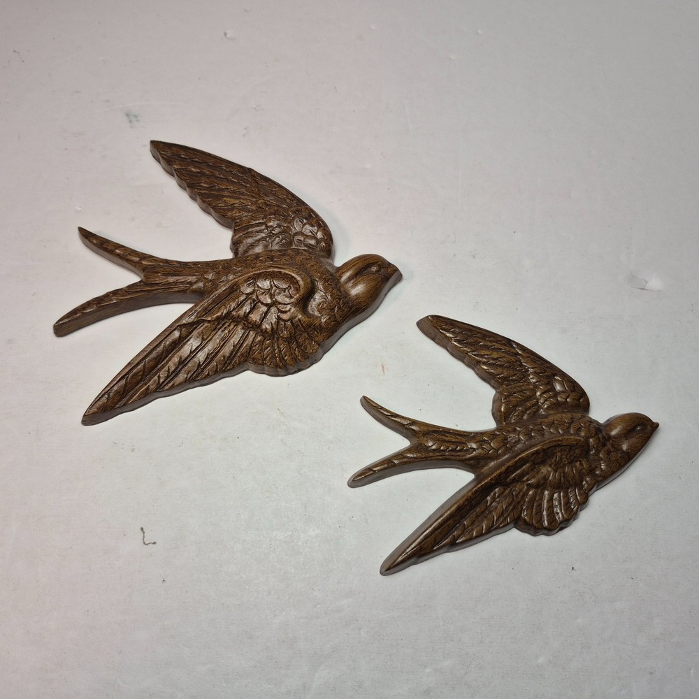 VTG 1983 Swallow Birds Wall Plaques 2 pcs Burwood Products Brown #2650-1 2650-2